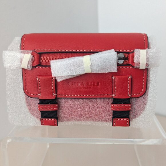 COACH Micro Track Bag Charm Key Fob Gunmetal Miami Red Carabiner Clip C9981 - Picture 6 of 10